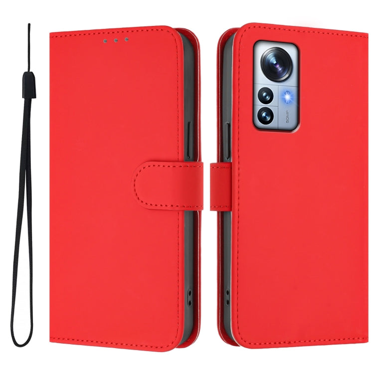 For Xiaomi 12S Pro / 12 Pro Skin Feel Solid Color Leather Phone Case with Lanyard