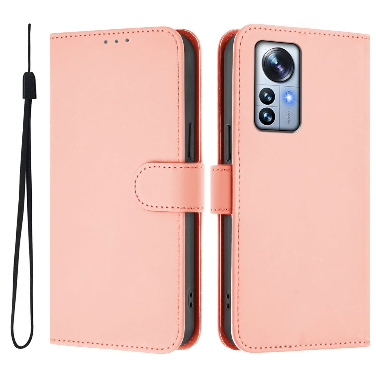 For Xiaomi 12S Pro / 12 Pro Skin Feel Solid Color Leather Phone Case with Lanyard