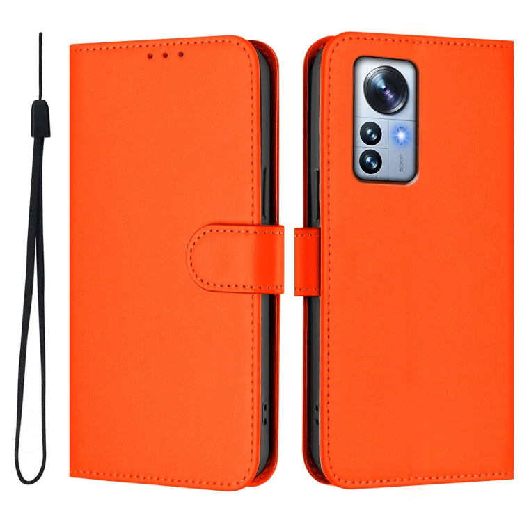 For Xiaomi 12S Pro / 12 Pro Skin Feel Solid Color Leather Phone Case with Lanyard