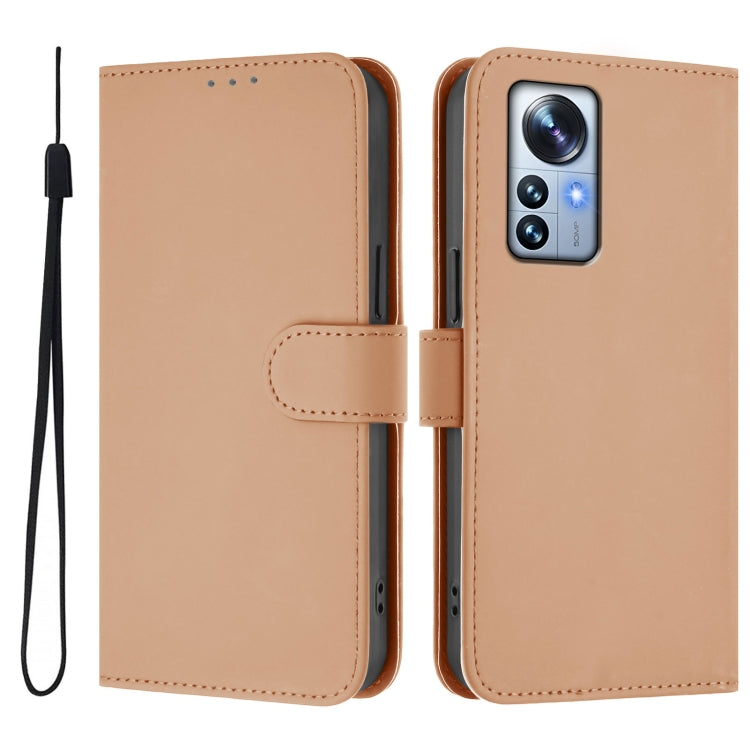 For Xiaomi 12S Pro / 12 Pro Skin Feel Solid Color Leather Phone Case with Lanyard