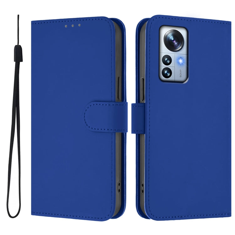 For Xiaomi 12S Pro / 12 Pro Skin Feel Solid Color Leather Phone Case with Lanyard