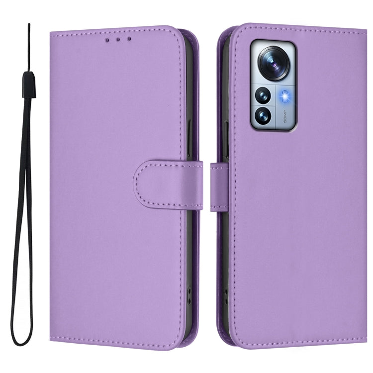 For Xiaomi 12S Pro / 12 Pro Skin Feel Solid Color Leather Phone Case with Lanyard