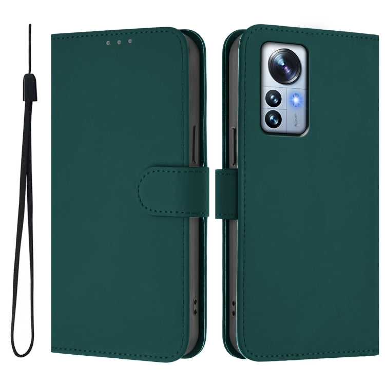 For Xiaomi 12S Pro / 12 Pro Skin Feel Solid Color Leather Phone Case with Lanyard