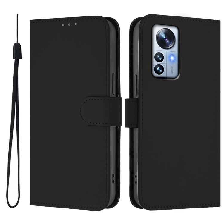 For Xiaomi 12S Pro / 12 Pro Skin Feel Solid Color Leather Phone Case with Lanyard