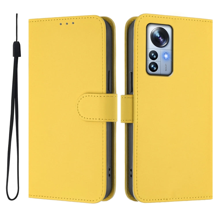 For Xiaomi 12S Pro / 12 Pro Skin Feel Solid Color Leather Phone Case with Lanyard