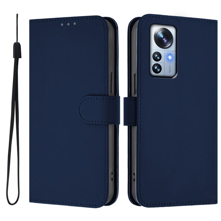 For Xiaomi 12S Pro / 12 Pro Skin Feel Solid Color Leather Phone Case with Lanyard