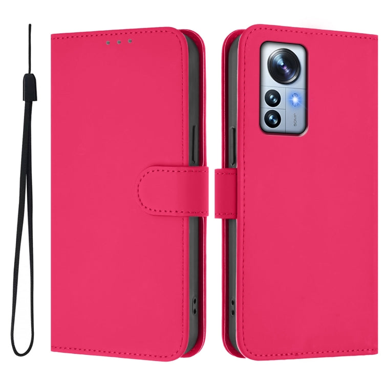 For Xiaomi 12S Pro / 12 Pro Skin Feel Solid Color Leather Phone Case with Lanyard
