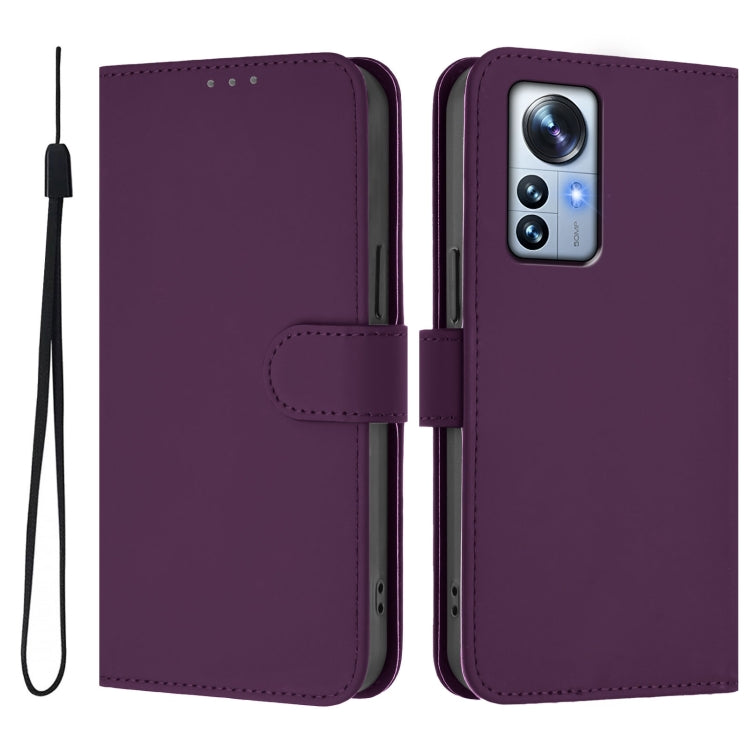 For Xiaomi 12S Pro / 12 Pro Skin Feel Solid Color Leather Phone Case with Lanyard