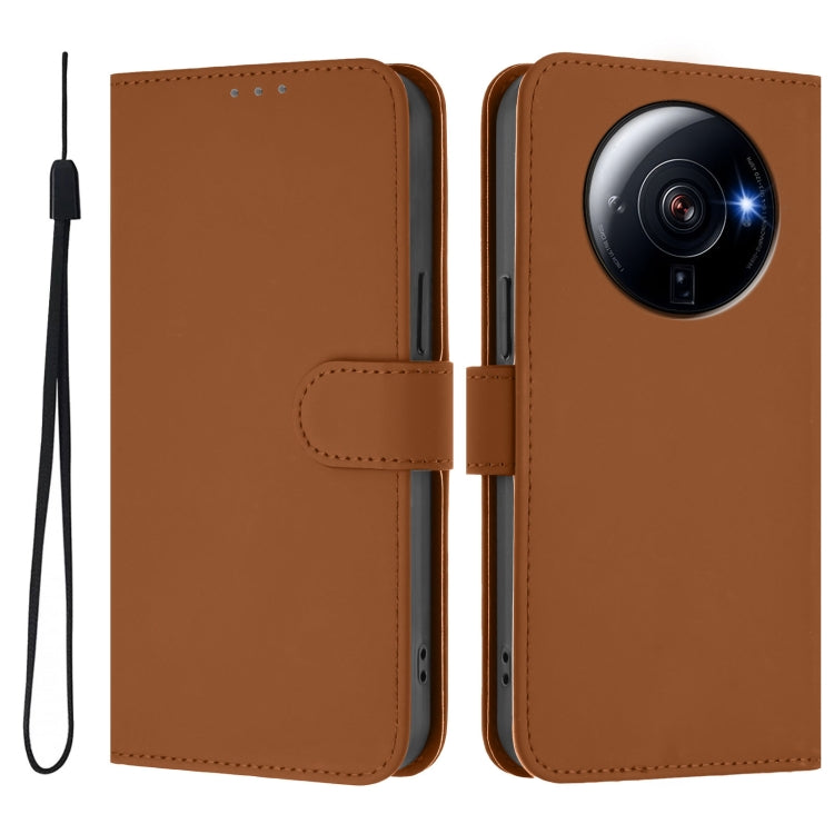 For Xiaomi 12S Ultra Skin Feel Solid Color Leather Phone Case with Lanyard