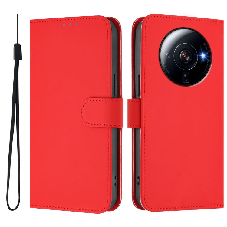 For Xiaomi 12S Ultra Skin Feel Solid Color Leather Phone Case with Lanyard
