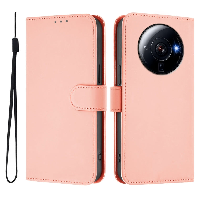 For Xiaomi 12S Ultra Skin Feel Solid Color Leather Phone Case with Lanyard