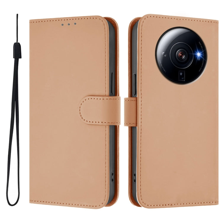 For Xiaomi 12S Ultra Skin Feel Solid Color Leather Phone Case with Lanyard