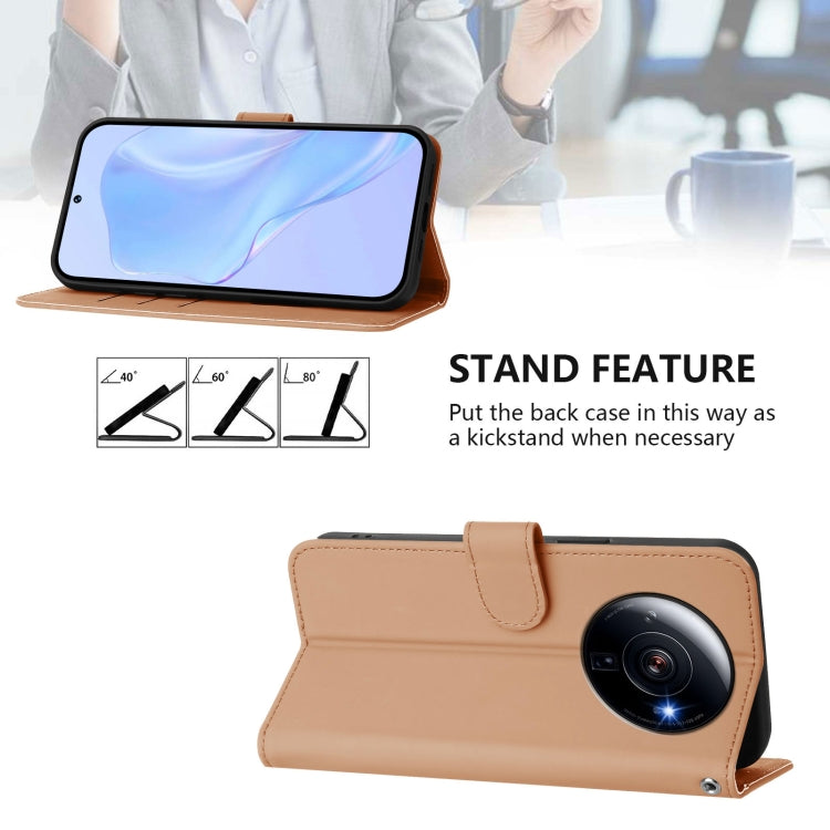 For Xiaomi 12S Ultra Skin Feel Solid Color Leather Phone Case with Lanyard