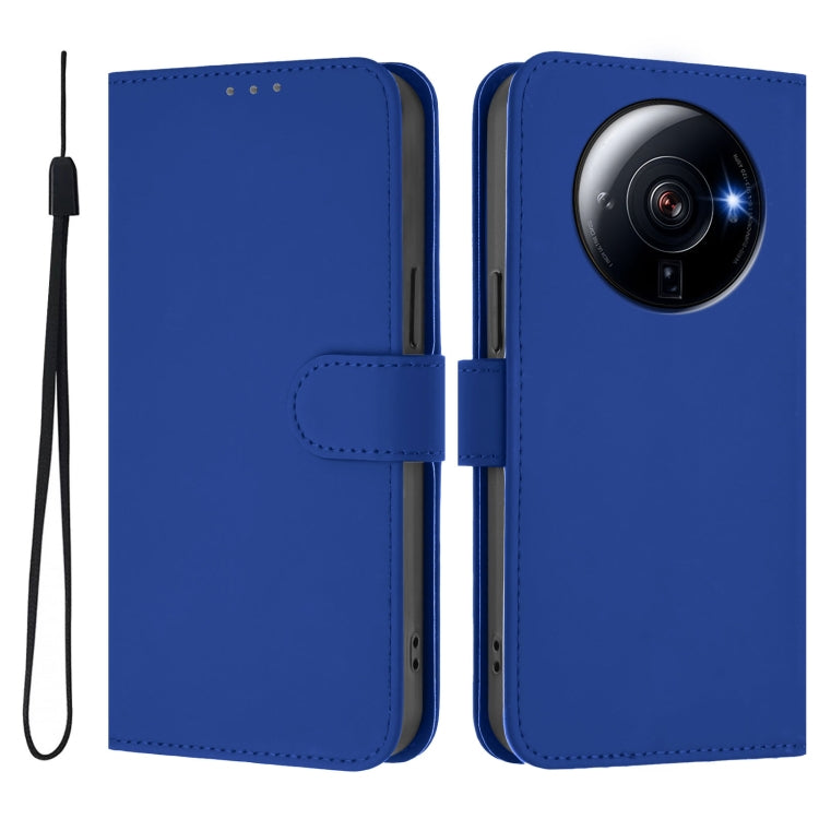 For Xiaomi 12S Ultra Skin Feel Solid Color Leather Phone Case with Lanyard