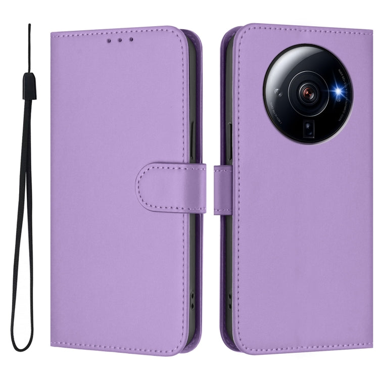 For Xiaomi 12S Ultra Skin Feel Solid Color Leather Phone Case with Lanyard