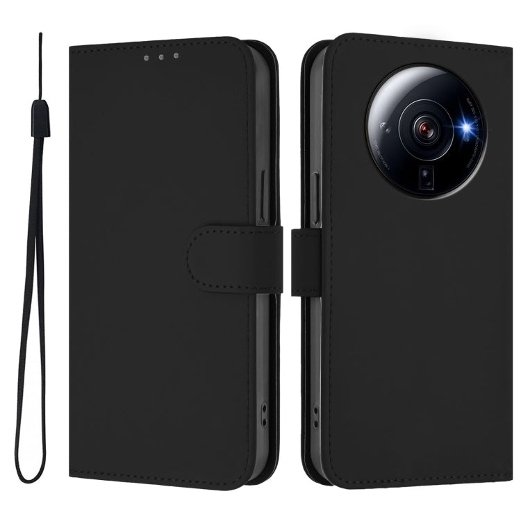 For Xiaomi 12S Ultra Skin Feel Solid Color Leather Phone Case with Lanyard