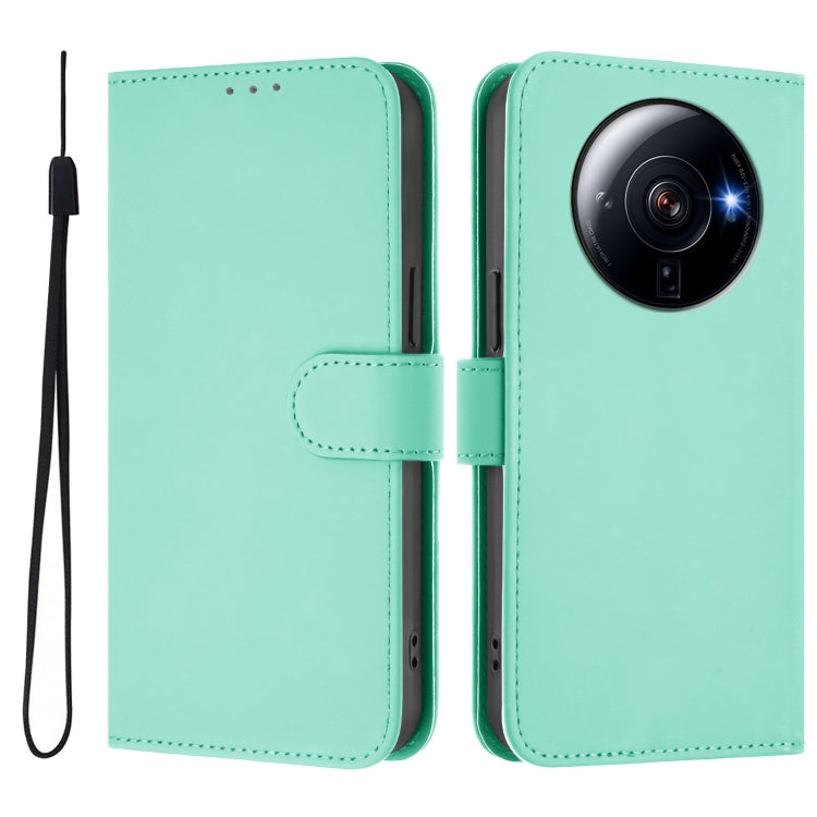 For Xiaomi 12S Ultra Skin Feel Solid Color Leather Phone Case with Lanyard