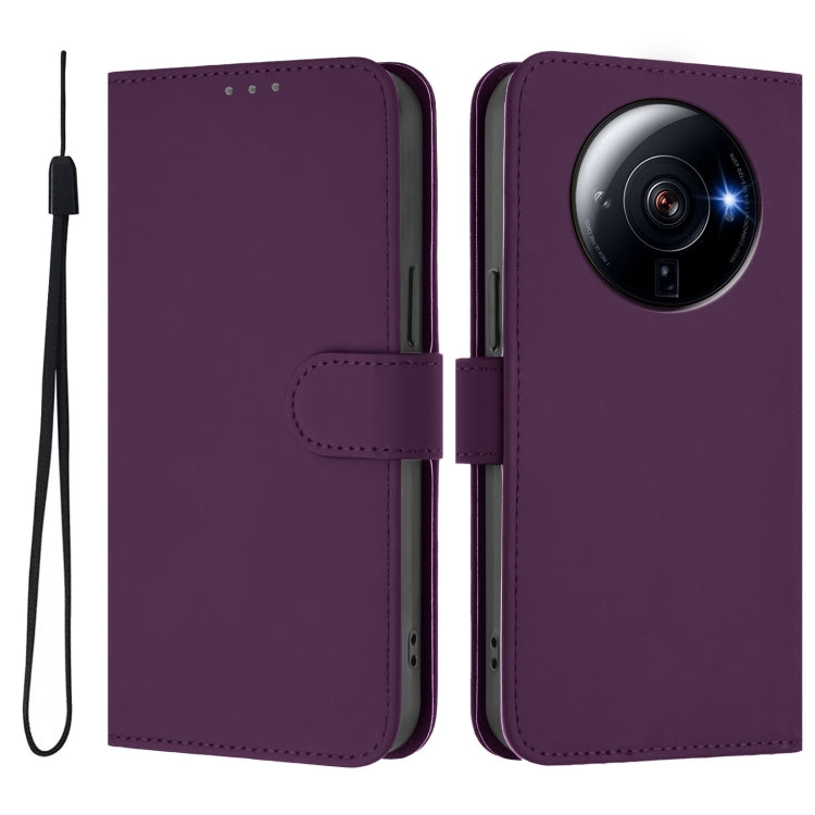 For Xiaomi 12S Ultra Skin Feel Solid Color Leather Phone Case with Lanyard