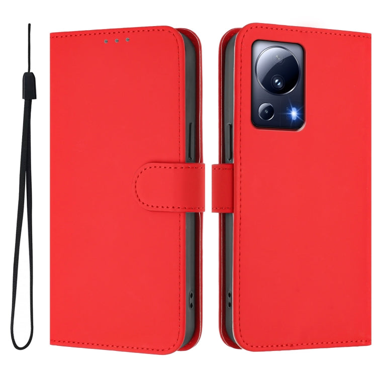 For Xiaomi 13 Lite 5G Global / Civi 2 Skin Feel Solid Color Leather Phone Case with Lanyard