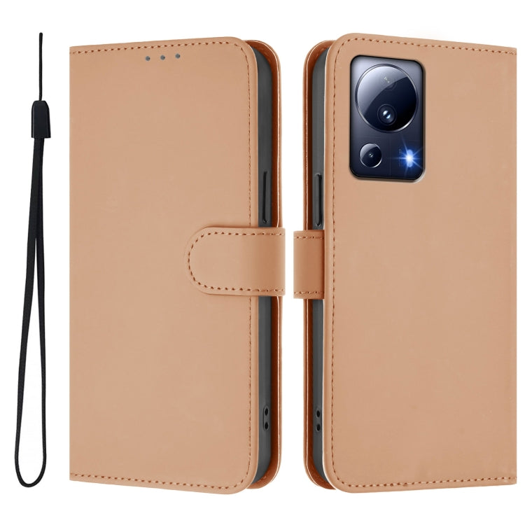 For Xiaomi 13 Lite 5G Global / Civi 2 Skin Feel Solid Color Leather Phone Case with Lanyard