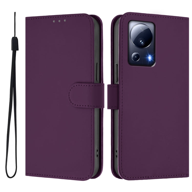 For Xiaomi 13 Lite 5G Global / Civi 2 Skin Feel Solid Color Leather Phone Case with Lanyard