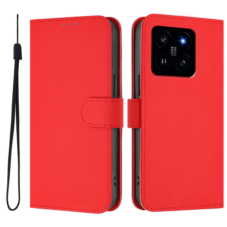 For Xiaomi 14 Skin Feel Solid Color Leather Phone Case with Lanyard