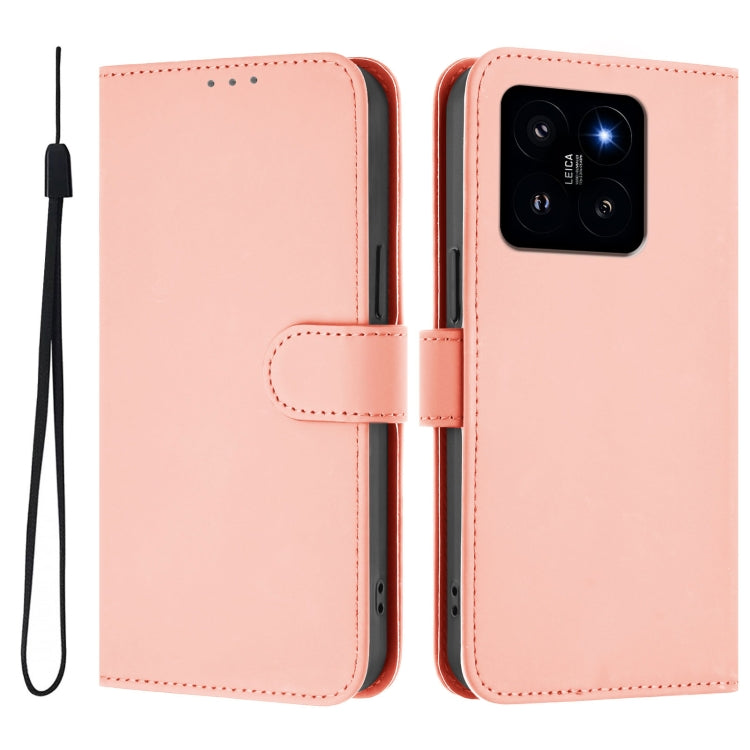 For Xiaomi 14 Skin Feel Solid Color Leather Phone Case with Lanyard
