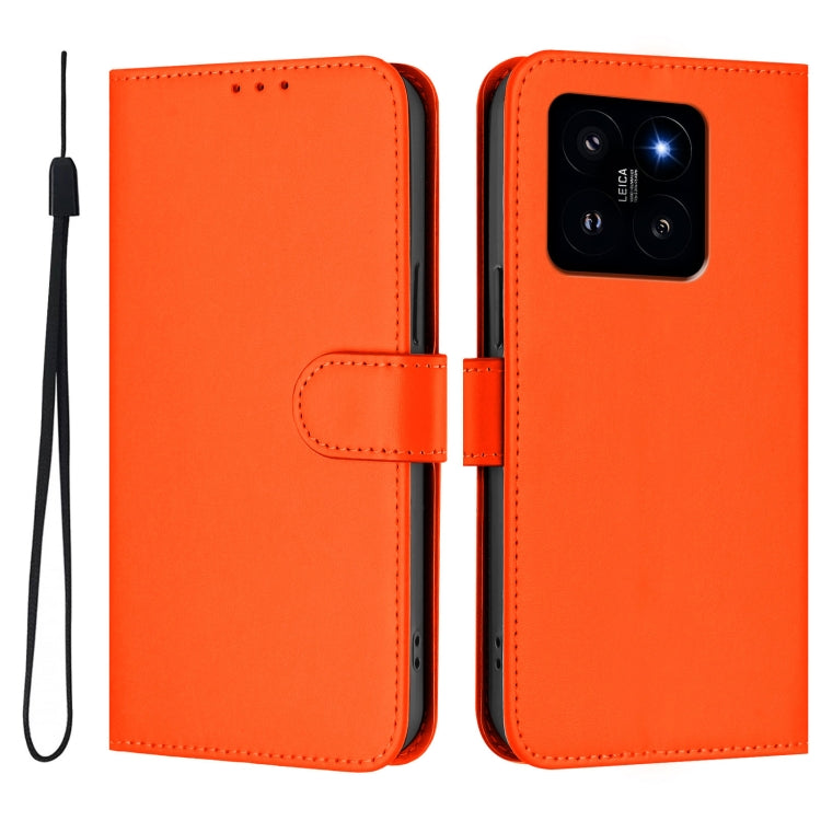 For Xiaomi 14 Skin Feel Solid Color Leather Phone Case with Lanyard