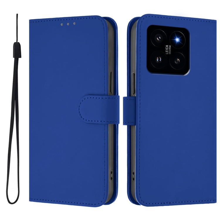 For Xiaomi 14 Skin Feel Solid Color Leather Phone Case with Lanyard