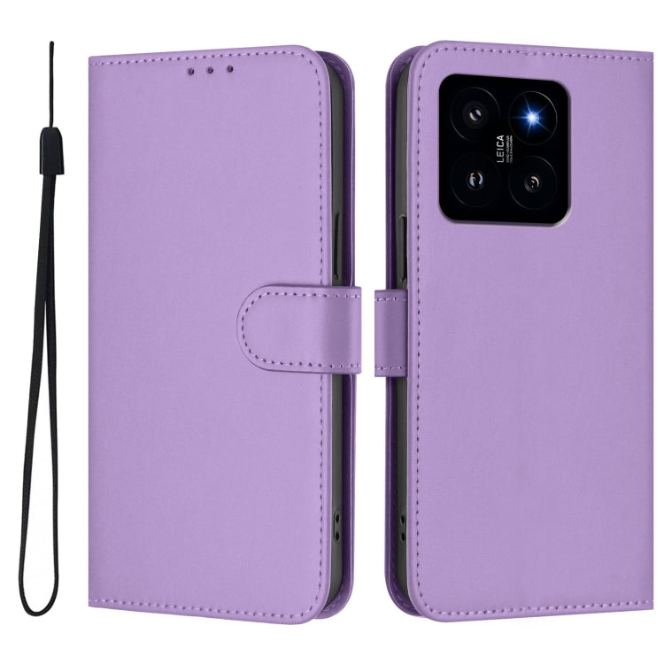 For Xiaomi 14 Skin Feel Solid Color Leather Phone Case with Lanyard