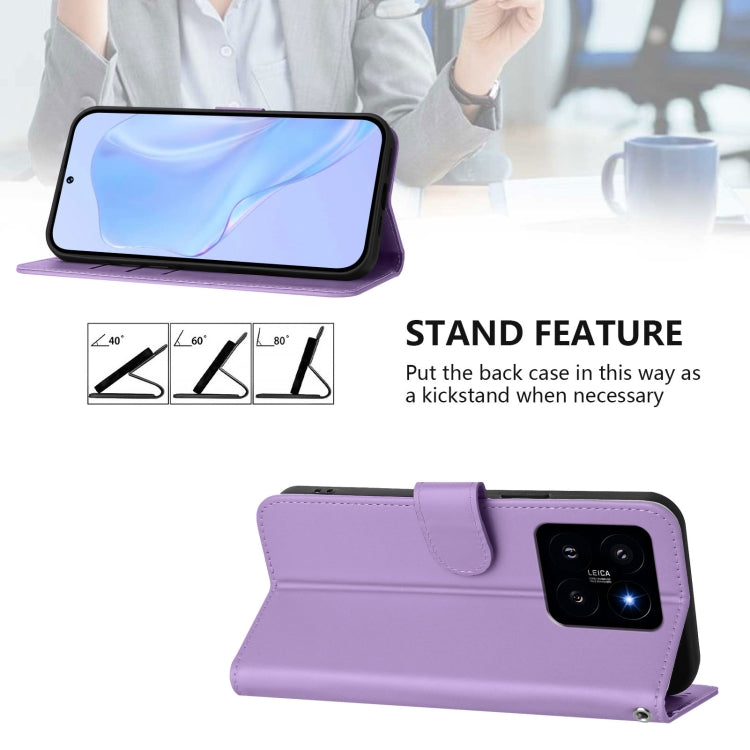 For Xiaomi 14 Skin Feel Solid Color Leather Phone Case with Lanyard