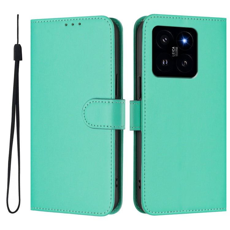 For Xiaomi 14 Skin Feel Solid Color Leather Phone Case with Lanyard