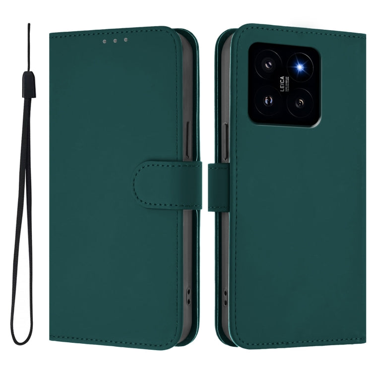 For Xiaomi 14 Skin Feel Solid Color Leather Phone Case with Lanyard