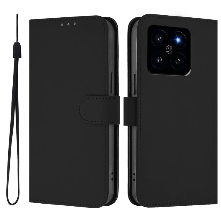For Xiaomi 14 Skin Feel Solid Color Leather Phone Case with Lanyard