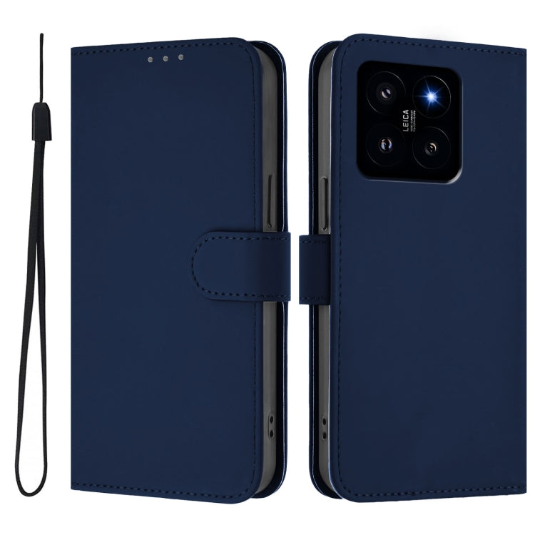 For Xiaomi 14 Skin Feel Solid Color Leather Phone Case with Lanyard