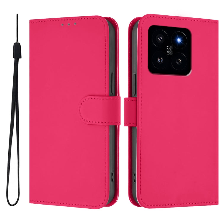 For Xiaomi 14 Skin Feel Solid Color Leather Phone Case with Lanyard
