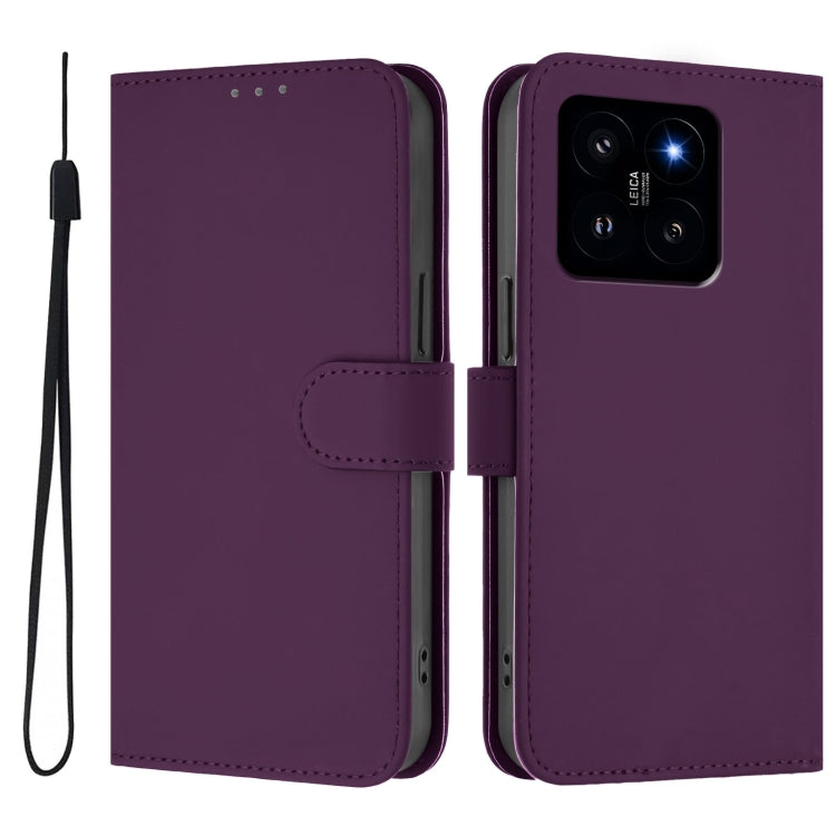 For Xiaomi 14 Skin Feel Solid Color Leather Phone Case with Lanyard