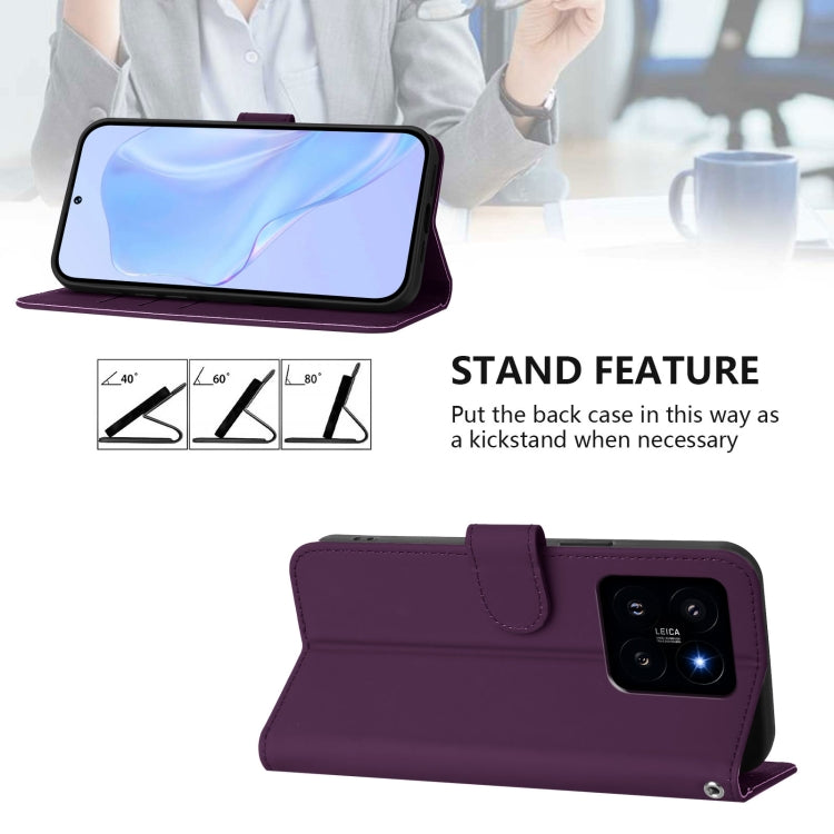 For Xiaomi 14 Skin Feel Solid Color Leather Phone Case with Lanyard