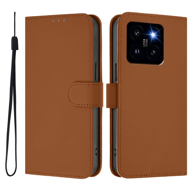 For Xiaomi 14 Pro 5G Global Skin Feel Solid Color Leather Phone Case with Lanyard