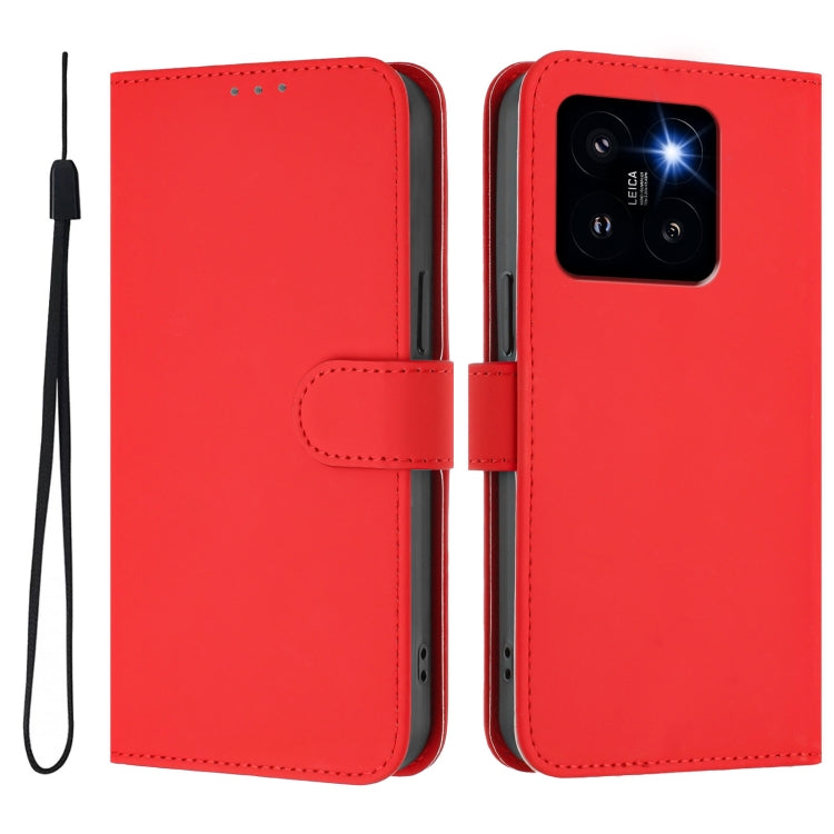 For Xiaomi 14 Pro 5G Global Skin Feel Solid Color Leather Phone Case with Lanyard