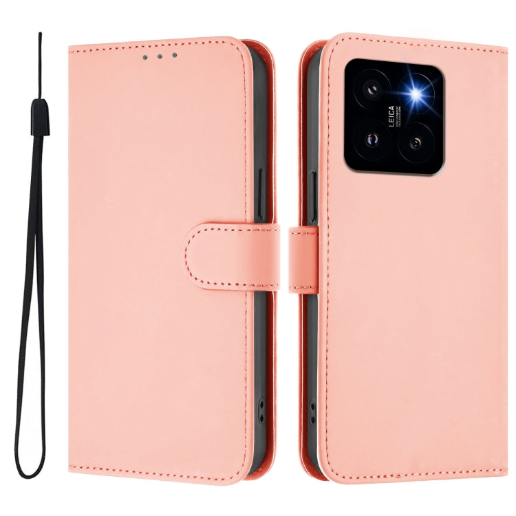 For Xiaomi 14 Pro 5G Global Skin Feel Solid Color Leather Phone Case with Lanyard