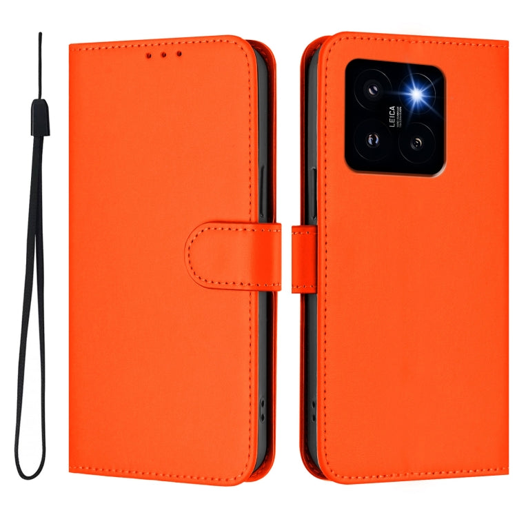 For Xiaomi 14 Pro 5G Global Skin Feel Solid Color Leather Phone Case with Lanyard