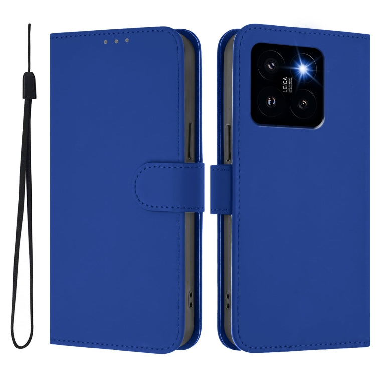 For Xiaomi 14 Pro 5G Global Skin Feel Solid Color Leather Phone Case with Lanyard