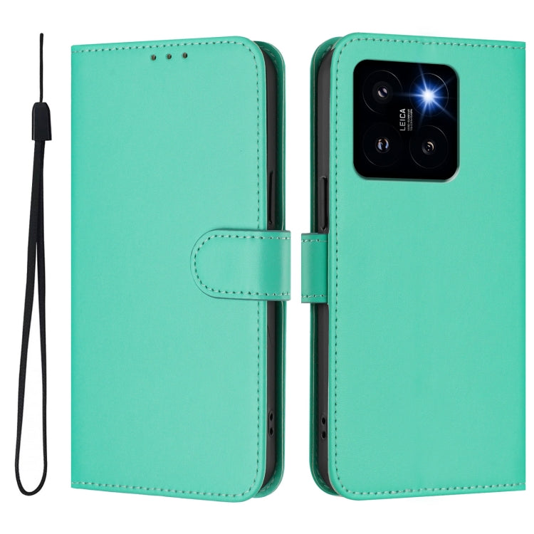 For Xiaomi 14 Pro 5G Global Skin Feel Solid Color Leather Phone Case with Lanyard