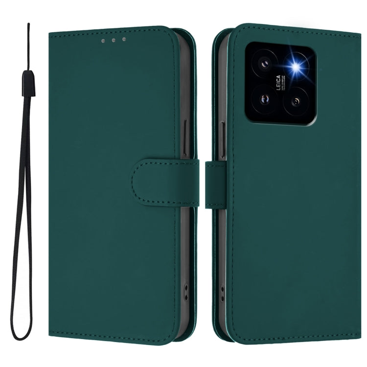 For Xiaomi 14 Pro 5G Global Skin Feel Solid Color Leather Phone Case with Lanyard