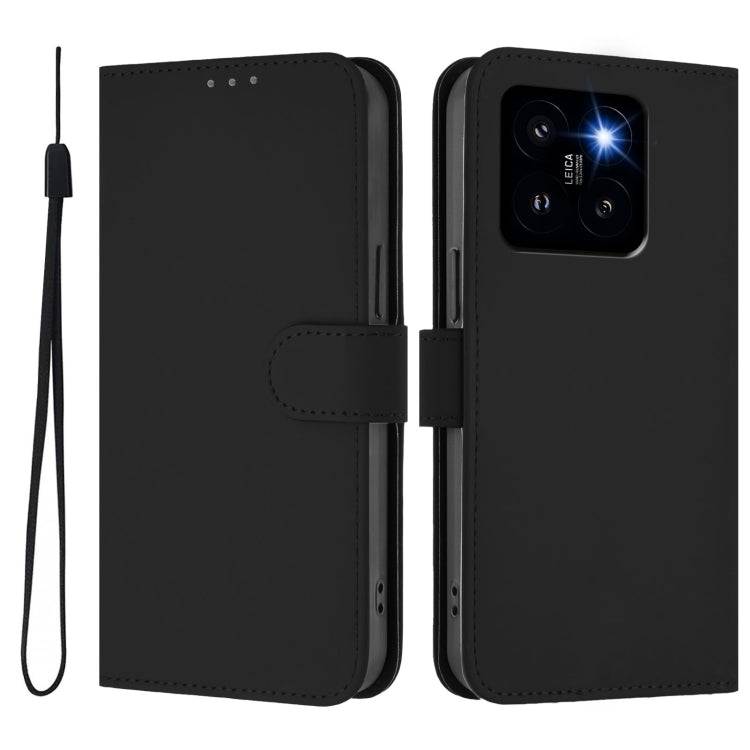 For Xiaomi 14 Pro 5G Global Skin Feel Solid Color Leather Phone Case with Lanyard