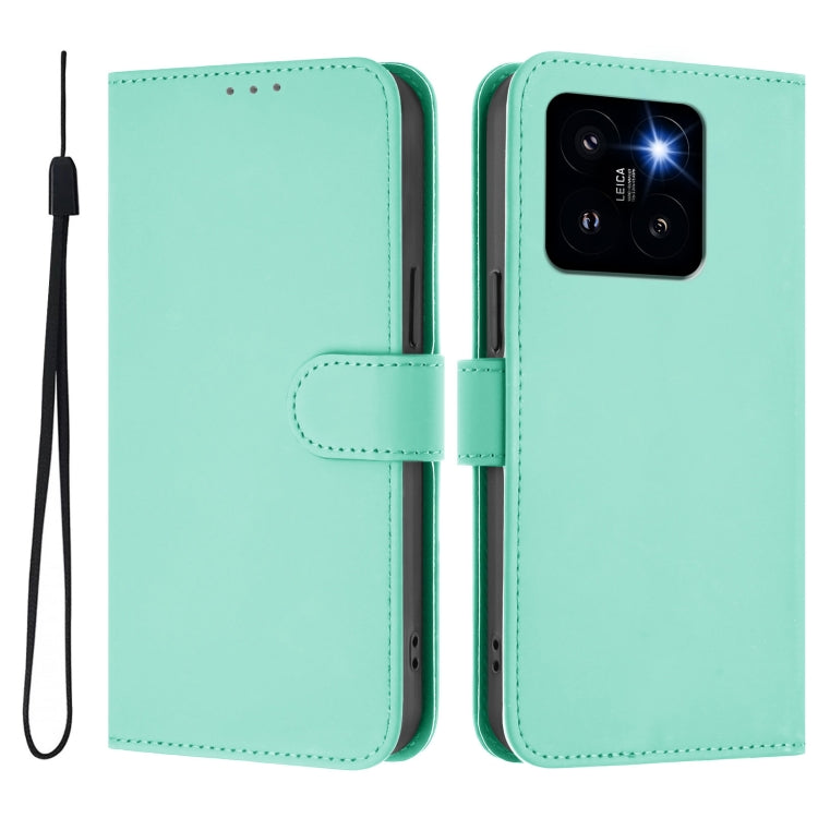 For Xiaomi 14 Pro 5G Global Skin Feel Solid Color Leather Phone Case with Lanyard
