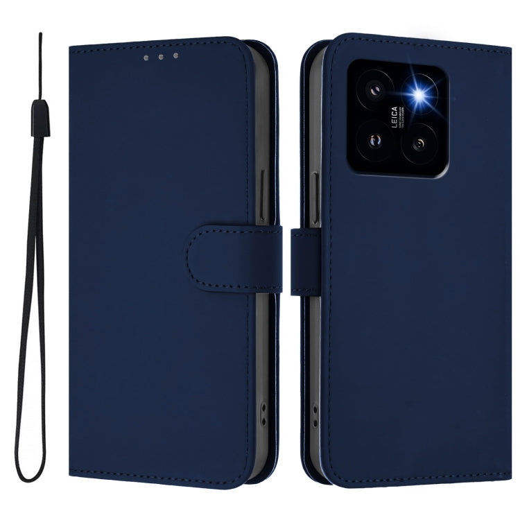 For Xiaomi 14 Pro 5G Global Skin Feel Solid Color Leather Phone Case with Lanyard