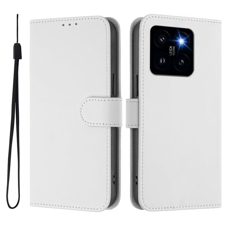 For Xiaomi 14 Pro 5G Global Skin Feel Solid Color Leather Phone Case with Lanyard