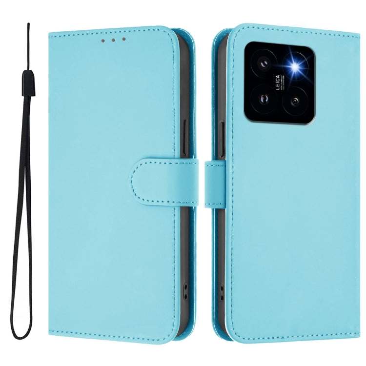 For Xiaomi 14 Pro 5G Global Skin Feel Solid Color Leather Phone Case with Lanyard